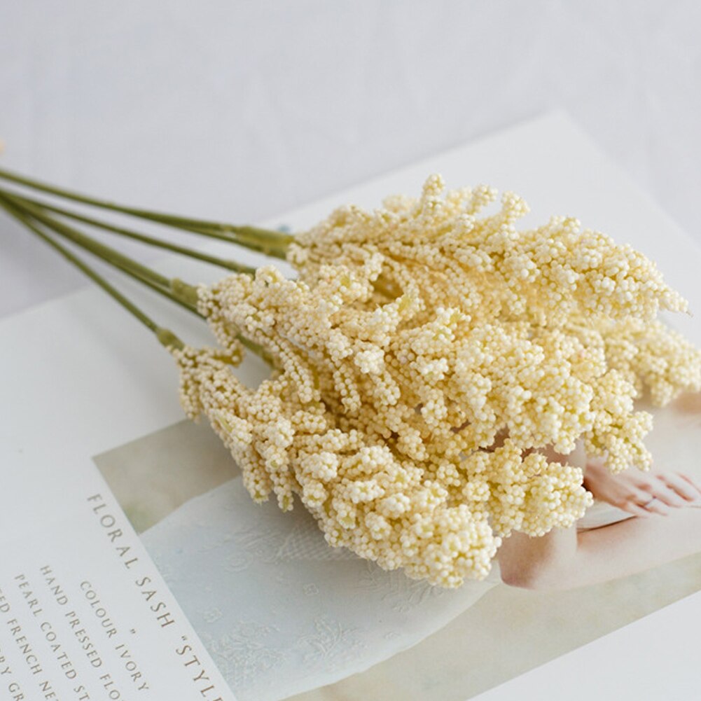 6pcs/lot Artificial Mini Wheat Grain Photo Studio Home Decoration Wedding Photography Props Outdoor Balcony Decor Background: Beige