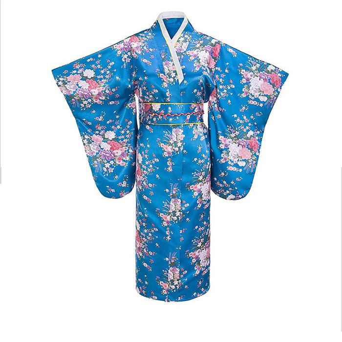 Kimono tradicional japonés de talla grande para mujer, ropa Vintage, novedad clásica, disfraz de Cosplay, ropa de actuación suave de manga larga: Blue B