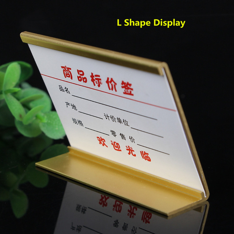 Kleine Maat L Vorm Aluminium Tafel Teken Prijskaartje Label Display Stand Prijs Papier Kaarthouder Voor Supermarkt, cadeau winkel