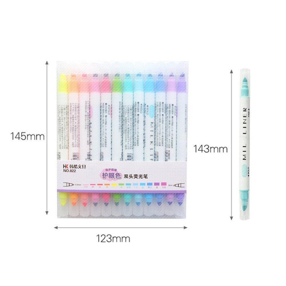 12 stk / sæt mildliner highlighter pen brevpapir dobbelthovedet fluorescerende tuschpen 12 farver mark pen sød mildliner