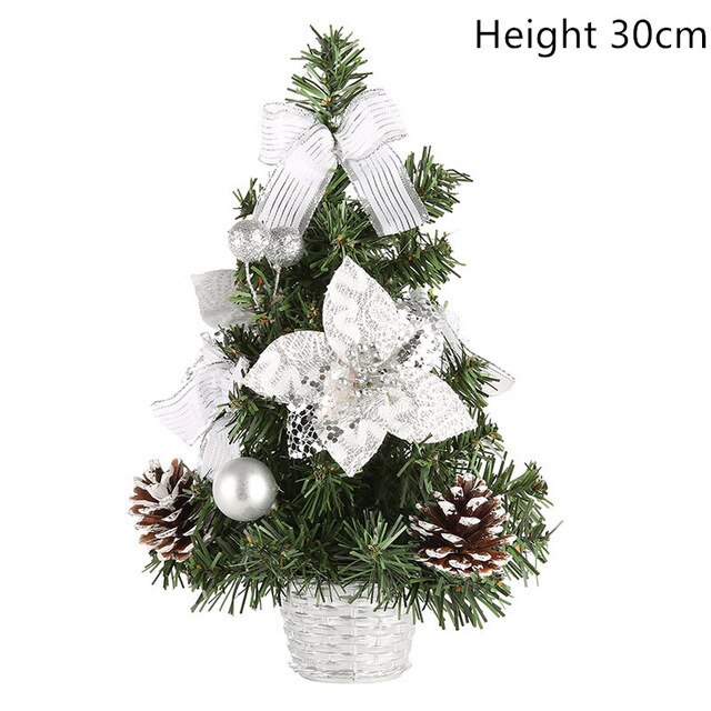 20/30/40CM Mini Table Christmas Tree LED light home Decoration Tabletop Pine Tree Xmas Tree Christmas Decoration Year: 30cm-silver