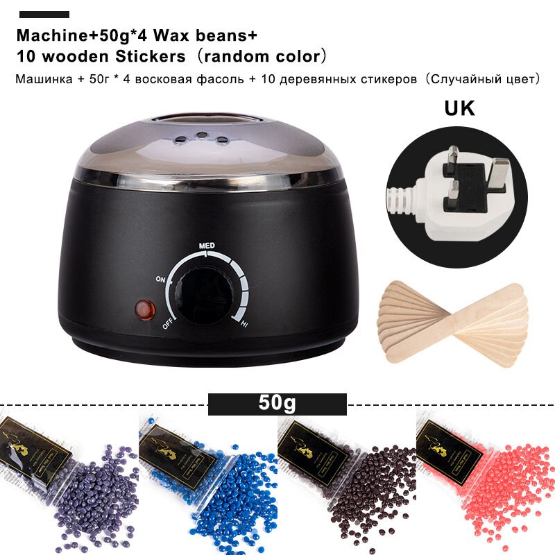 Electric Mini Wax-melt Heater Machine 4 Bags Wax Bean 10 Wood Stickers Hair Removal Machine Waxing Kit Calentador de cera: Black UK plug