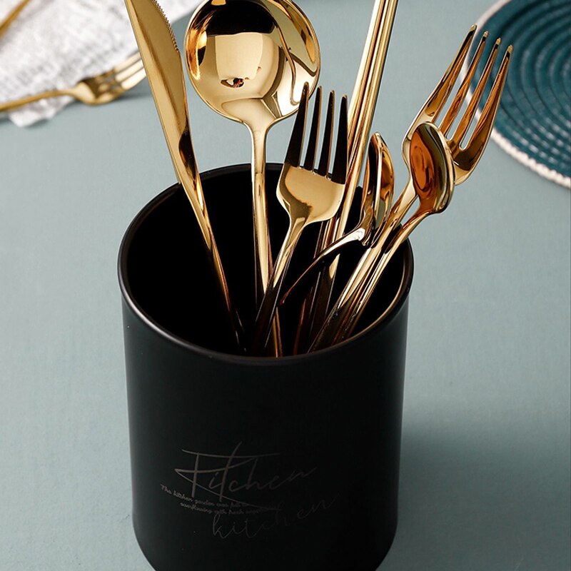 Golden Western Cutlery Mirror 304 Stainless Steel Dinner Steak Knife Fork Spoon Set Fruit Dessert Fork Coffee Spoon Chopsticks