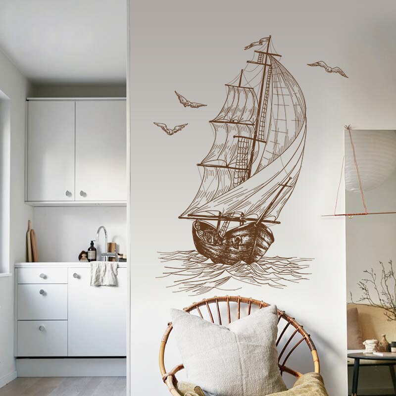 Zeilboot Muurstickers Schets Home Decoratie Voor Deur Muur Woonkamer Slaapkamer Vinyl Decals Eenvoudige Pvc Muurstickers/Adhesive