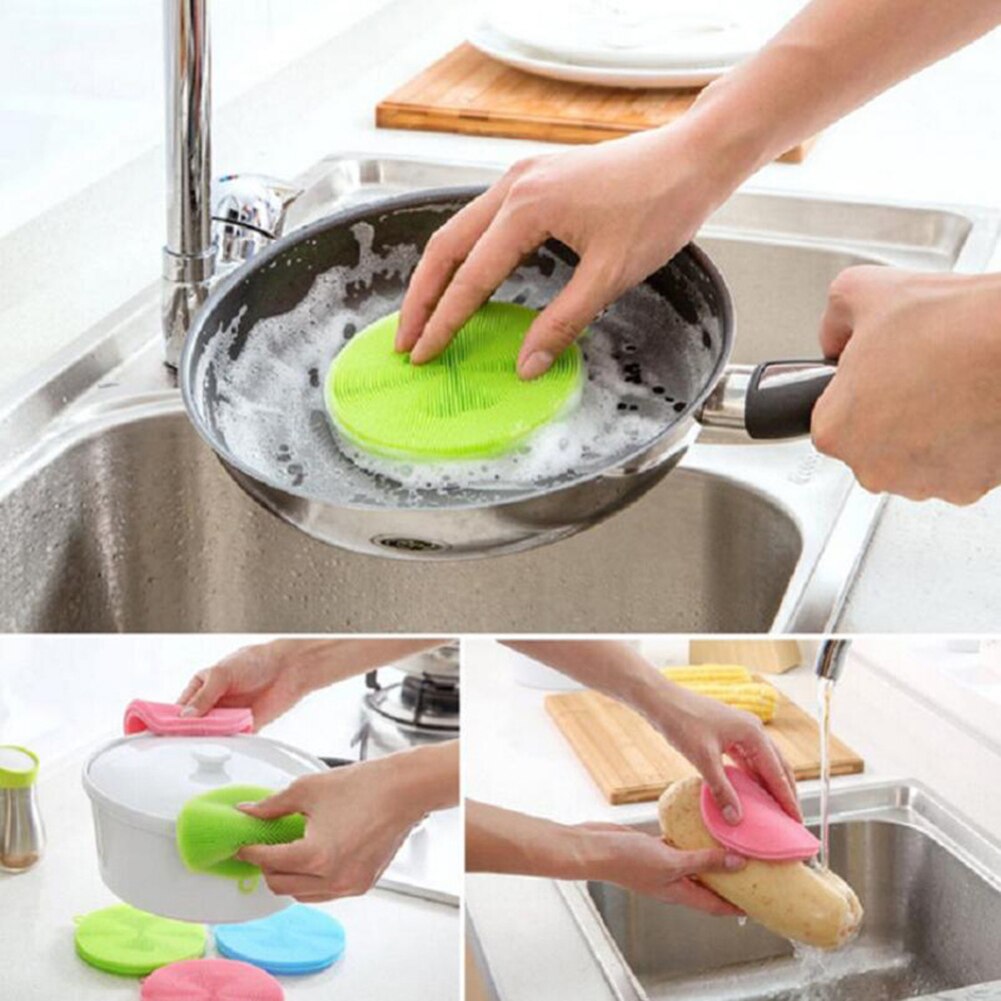 Silicone plat éponge antibactérien cuisine épurateur légumes fruits brosse nettoyage éponge plat lavage brosse Pot porte-casserole