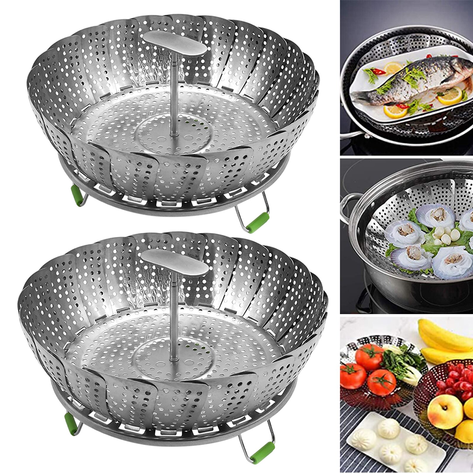 Vegetable Steamer Basket,Premium Stainless Steel Veggie Steamer Basket,Folding Expandable Steamers to Fits Various Size Pot