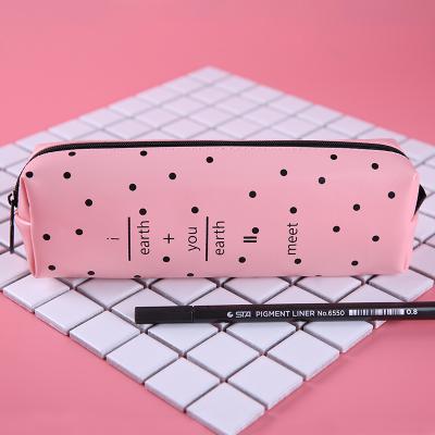 Kawaii Black White Dot Pu Leather Pen Bag Cute Pink Pencil Case Girls Preference School Stationery Office Supplies Study Tool