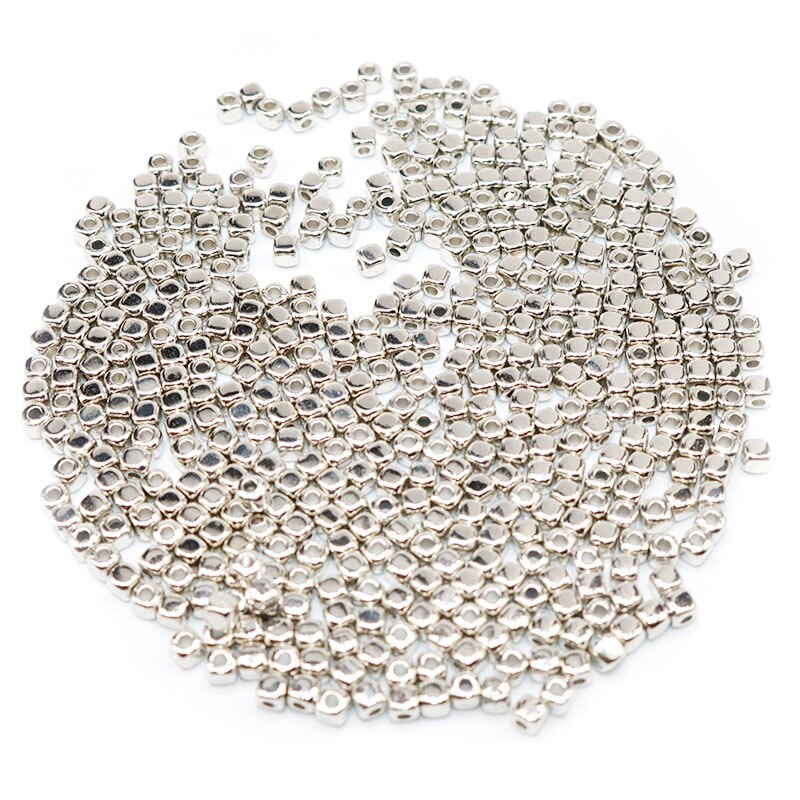 3mm 1000 pçs banhado a prata ccb contas quadradas espaçador contas de jóias fazendo plástico espaçador solto contas diy acessórios de jóias: Silver / 2000pcs Wholesale