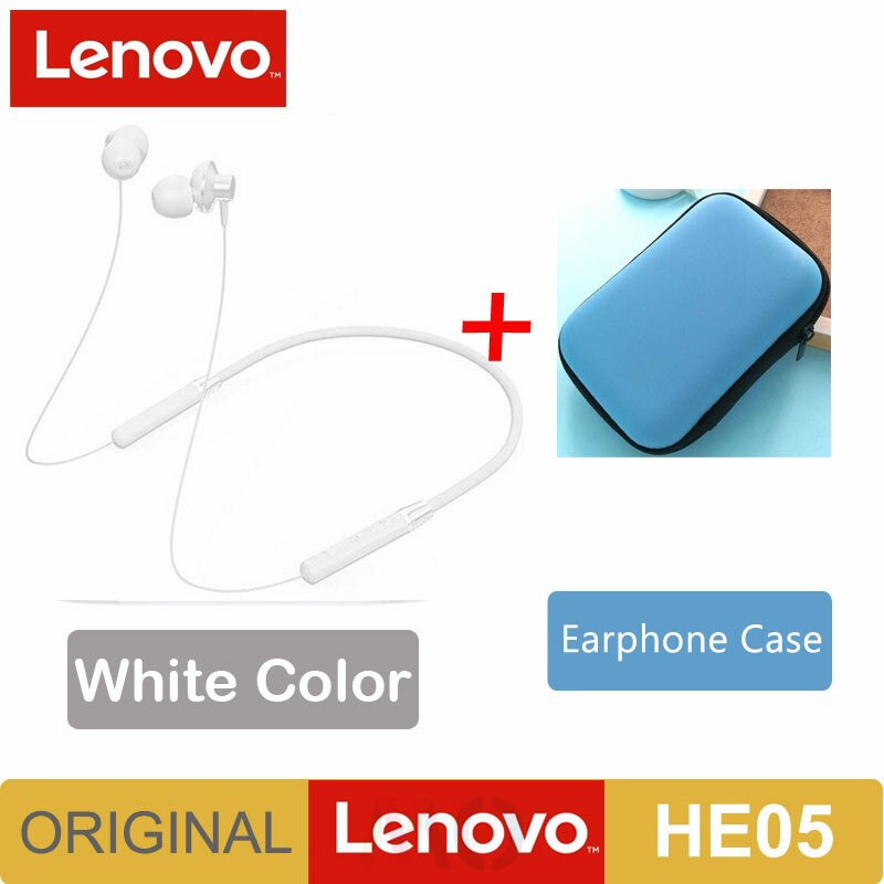 Original Lenovo HE05 Bluetooth 5.0 Wireless Magnetic Neckband Running Sports Earphone Earplug with Waterproof Noise Canceling: HE05 White add Case