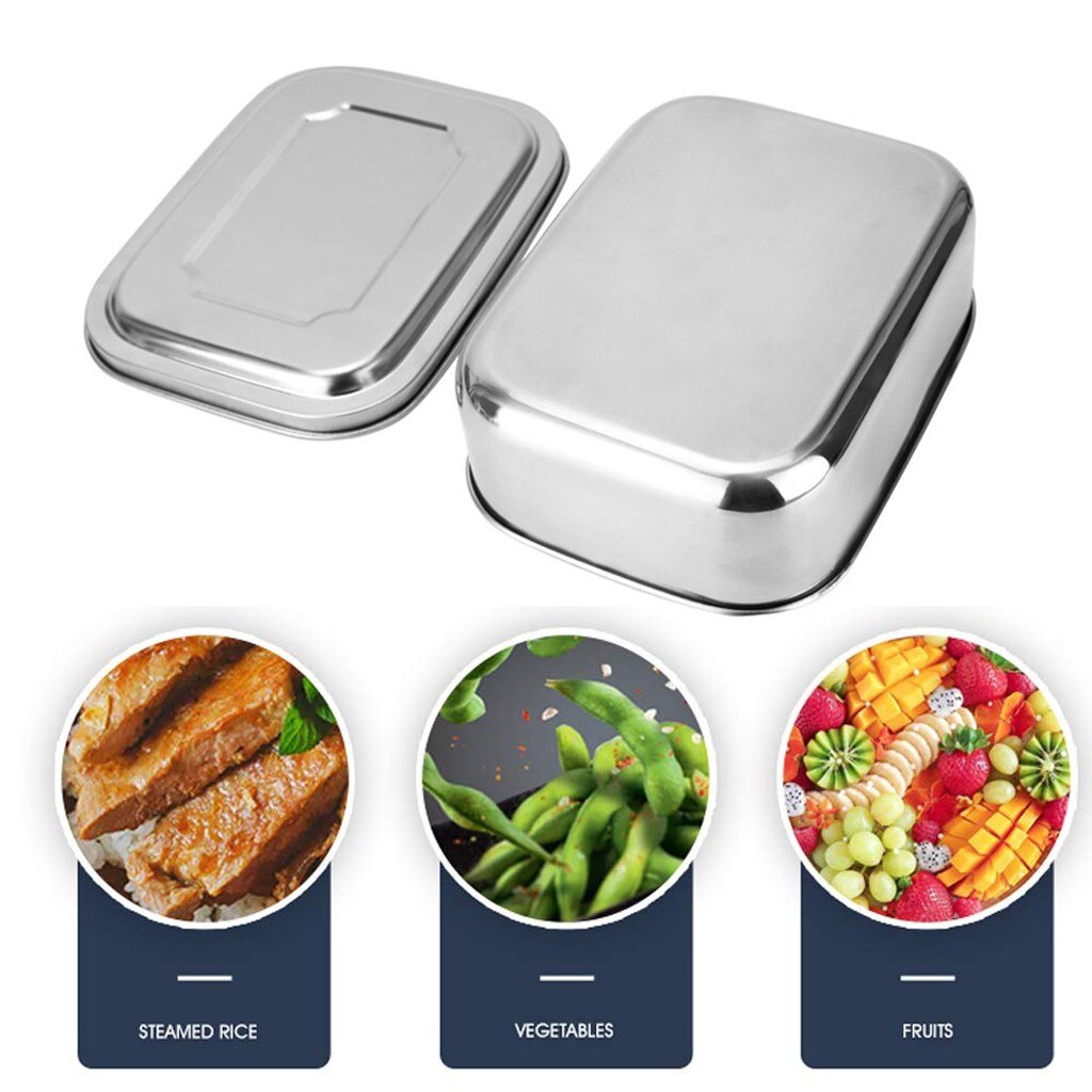 304 Stainless Steel Lunch Box Single Layer Adult Lunch Container Sealed Leakproof Rectangular Subdivision Container Airtight