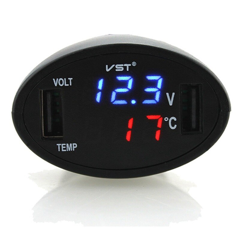 DC12-24V Universele Auto Doul Usb Charger Digitale Display Led Voltmeter Thermometer 3in1 Auto Accessoire Batterij Meter Monitor Panel