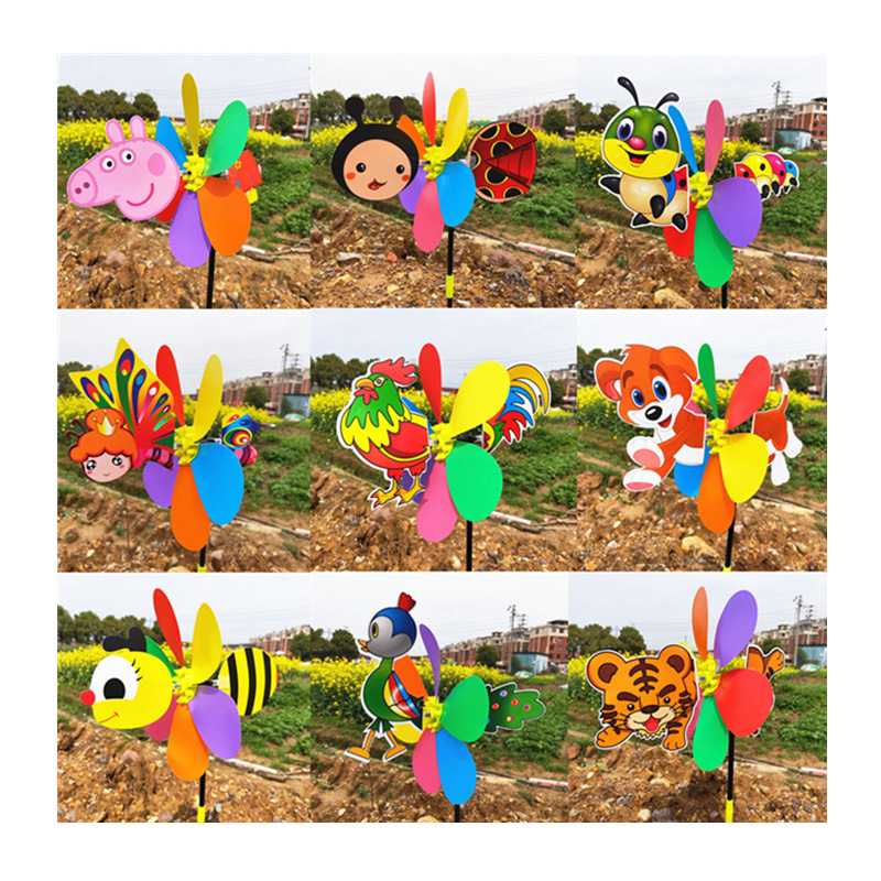 Moulin à vent tridimensionnel avec animaux de dessin animé, jouets pour enfants, décoration de la maison et du jardin, décoration de la cour, 6 couleurs: Default Title