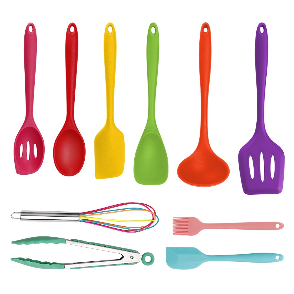 Hecef 10 Pcs Cooking Tools Kitchen Cookware Set Silicone Utensils Cooking Sets Non Stick Cooking Tools Kitchen Accessories Sets: MULTI
