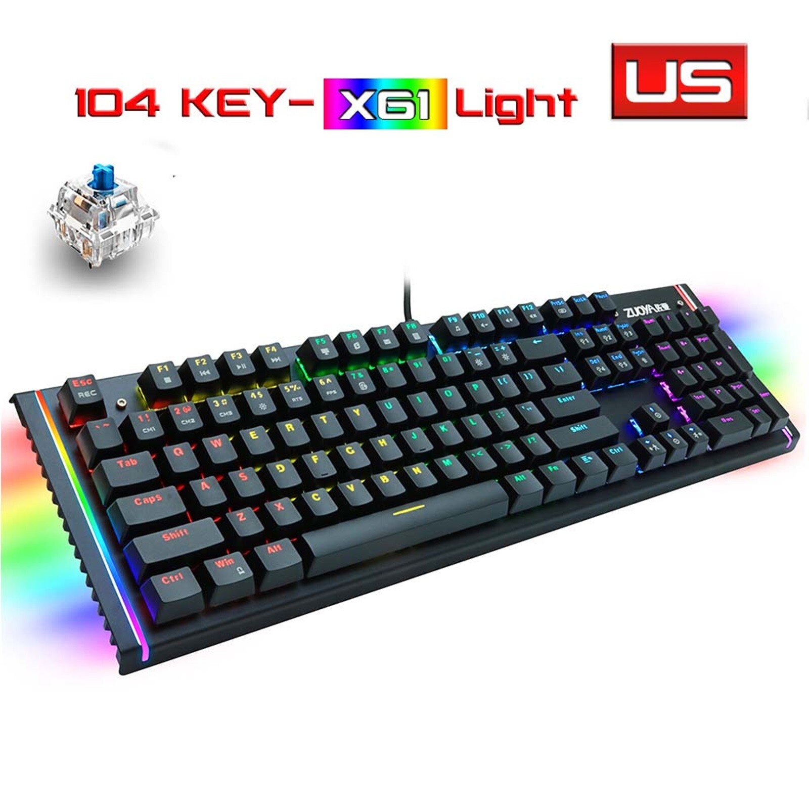 X61 104 Key Russian English LED RGB Backlight Anti-ghost PC Gaming keyboard Wired Mechanical Keyboard for PC Laptop