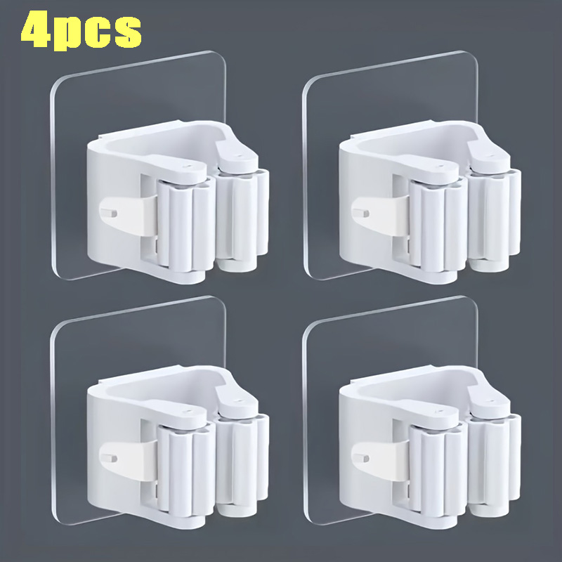 Moppeholder selvklebende kostestativ veggmontert moppestøtte feiebørstekrok oppbevaringsorganisator bad kjøkkenutstyr: Grå