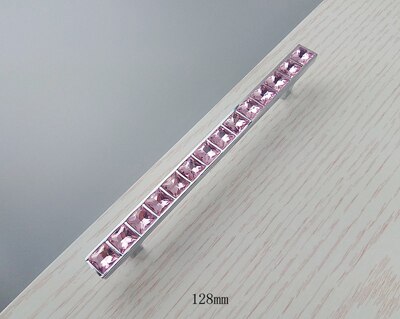 Super skinnende ægte krystalglas diamant pink håndtag møbler skydedør skuffeknapper garderobe køkkenskabe skab trækker: B 128mm
