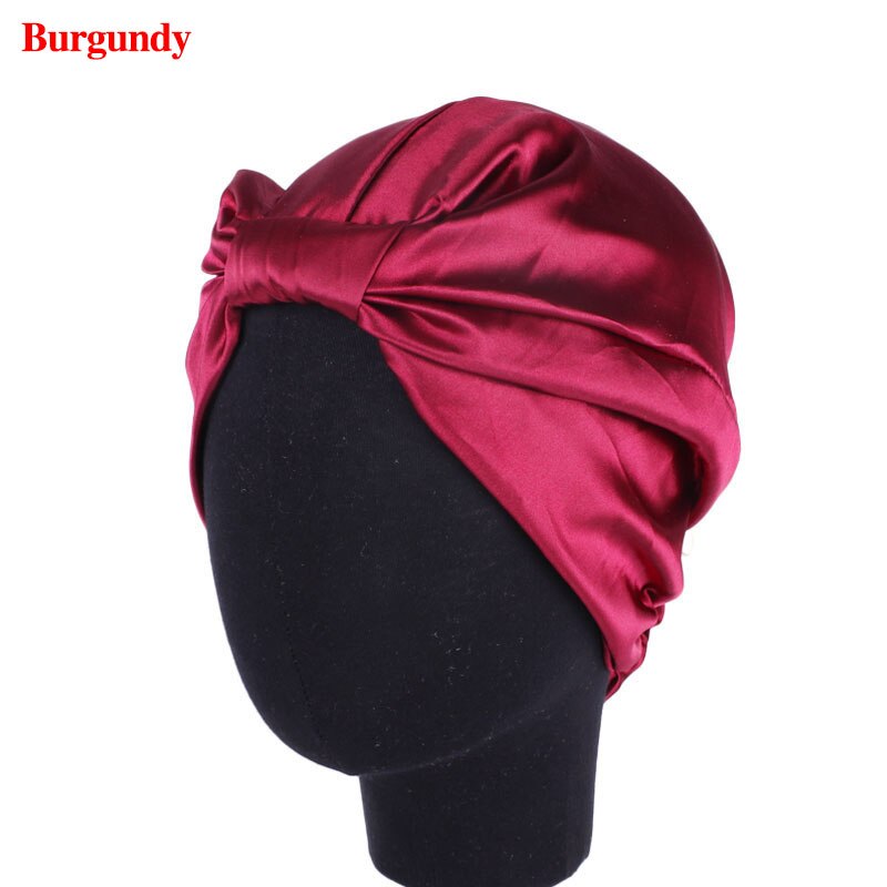 Silk hair care cap Salon Bonnet Night Hair Hat For Natural Curly Hair Double-layer Elastic Bath Sleep Women Head Cover Wrap Hat: wine red