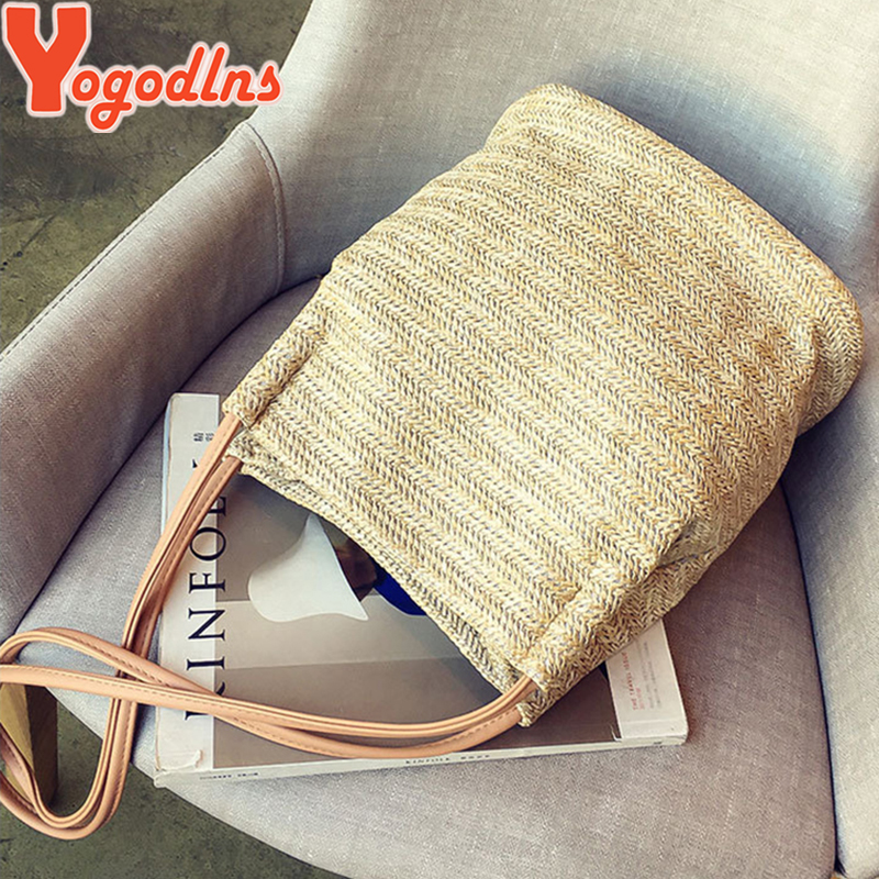 Yogodlns – sacs de plage en paille pour femmes, sac seau tissé en lin, grands sacs à main décontractés, fourre-tout tricoté en rotin, sac à bandoulière