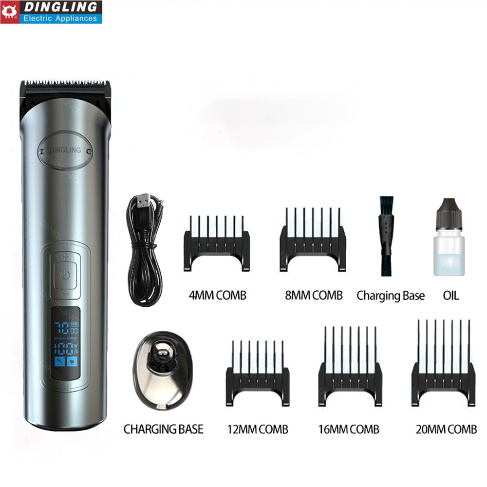 DingLing RF-696 LCD Hair Clipper Electric Hair Trimmer Beard Barber Adjustable Hair Cutting Machine: USB Charger base / AU Plug