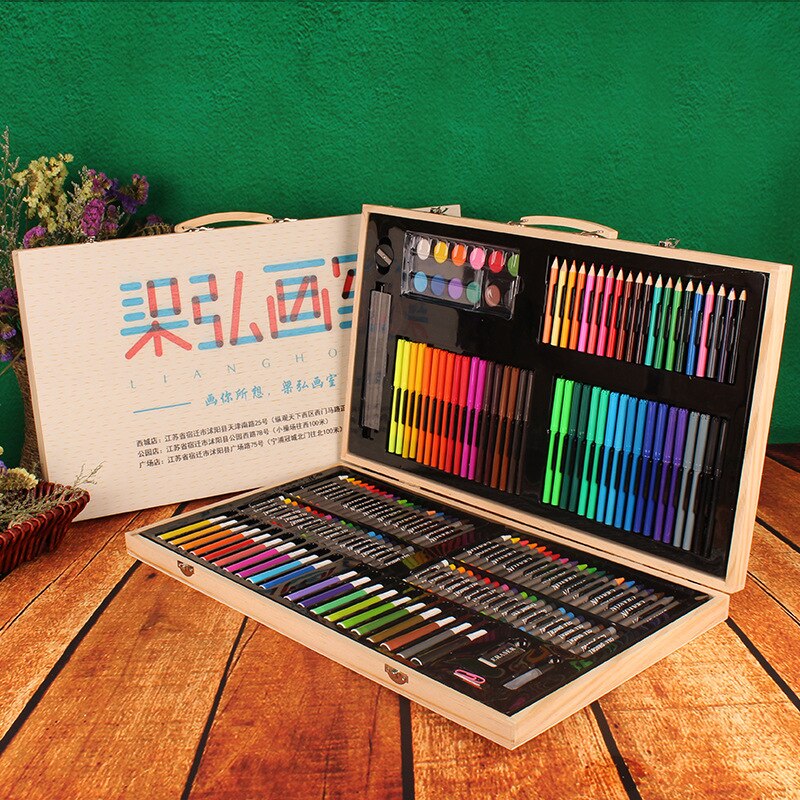 180pcs wooden box brush set children's watercolor pen painting tool girl art supplies painting material set student
