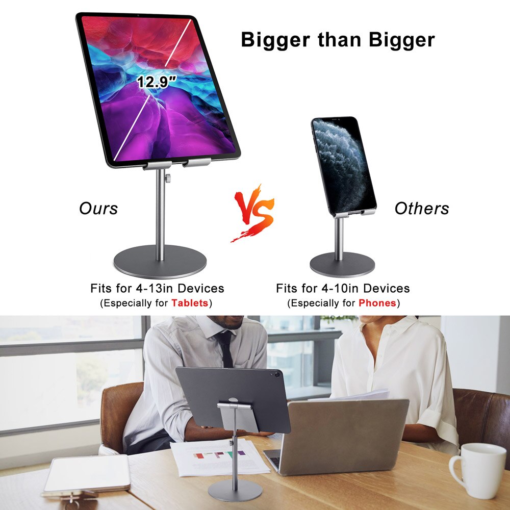 Large Size & Height Adjustable Aluminum Tablet Stand 360° Rotation Desk Tablet Holder for iPad Tab Kindle Nintendo Switch(4-13")