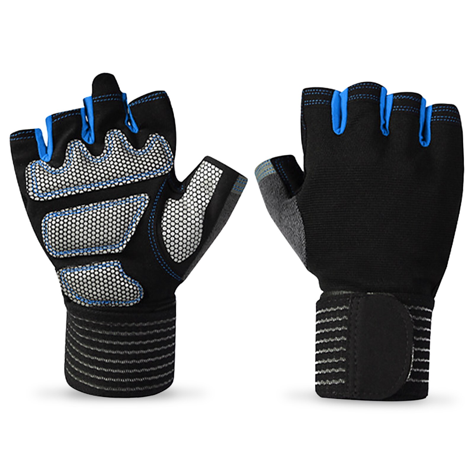 Halve vinger fitness handschoenen voor buitensporten, volledige polsbescherming, ademende scheurbestendige handschoenen, gym vinger polsbescherming: Blauw / M