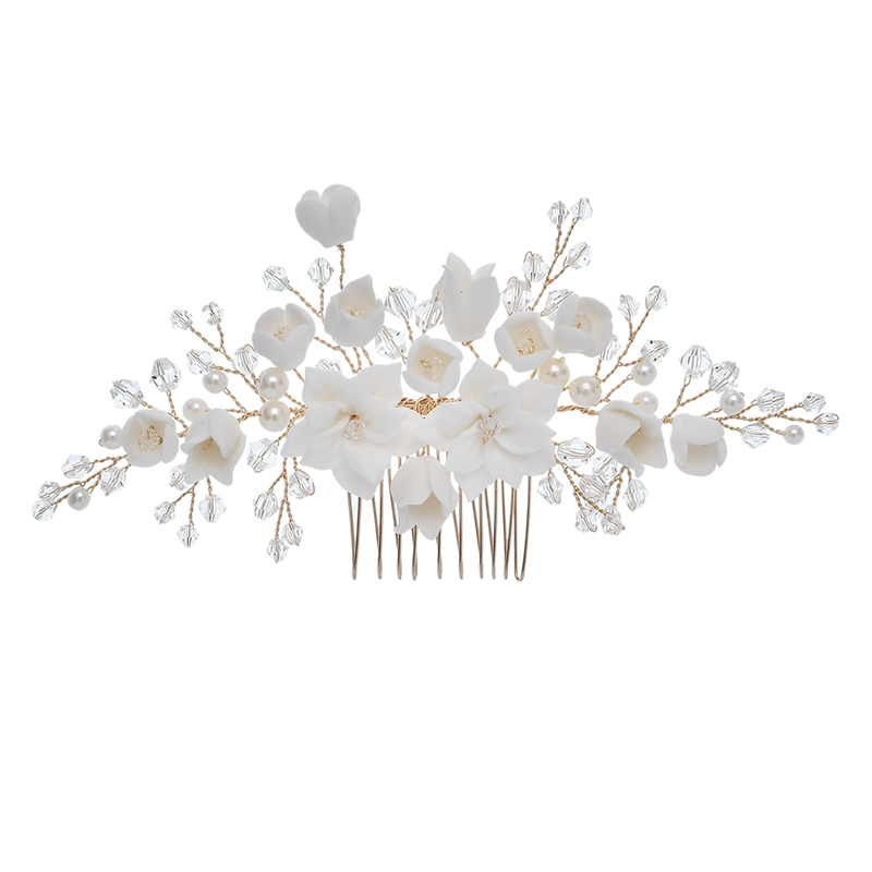 Handmade Bride Headpiece biżuteria ceramiczna kwiatowa do włosów grzebień zestaw klipów wsuwka ślubne ślubne akcesoria do włosów: AS8204 Comb