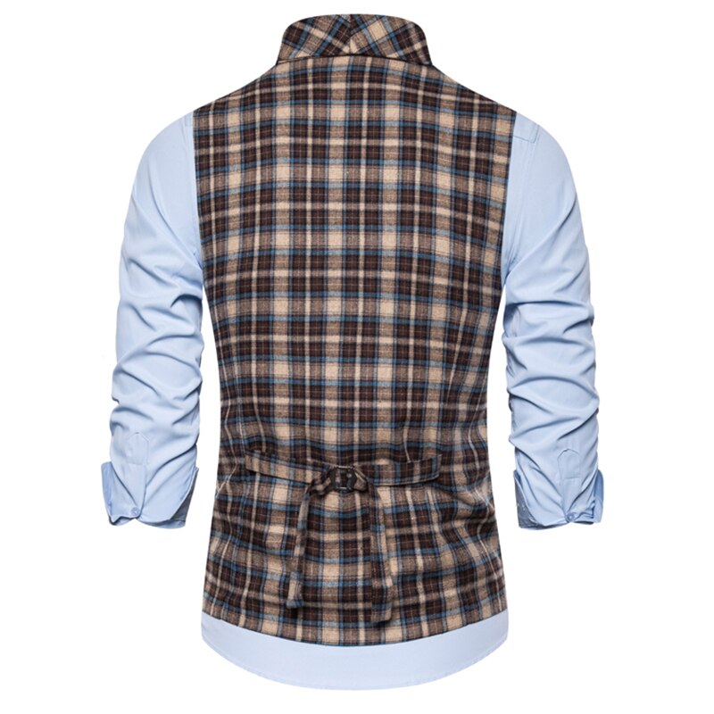 Formel dobbeltradet jakkesæt vest mænd afslappet stribet plaid frakke til mænd kjole veste business bryllup chalecos para hombre