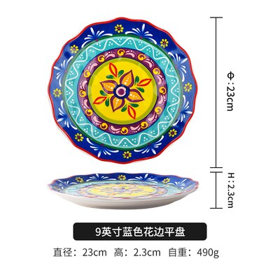 Vaisselle en porcelaine artisanat Western nourriture assiette de table, ménagère céramique assiette mignonne bleu et blanc, Dim Sum Breakfa: 4