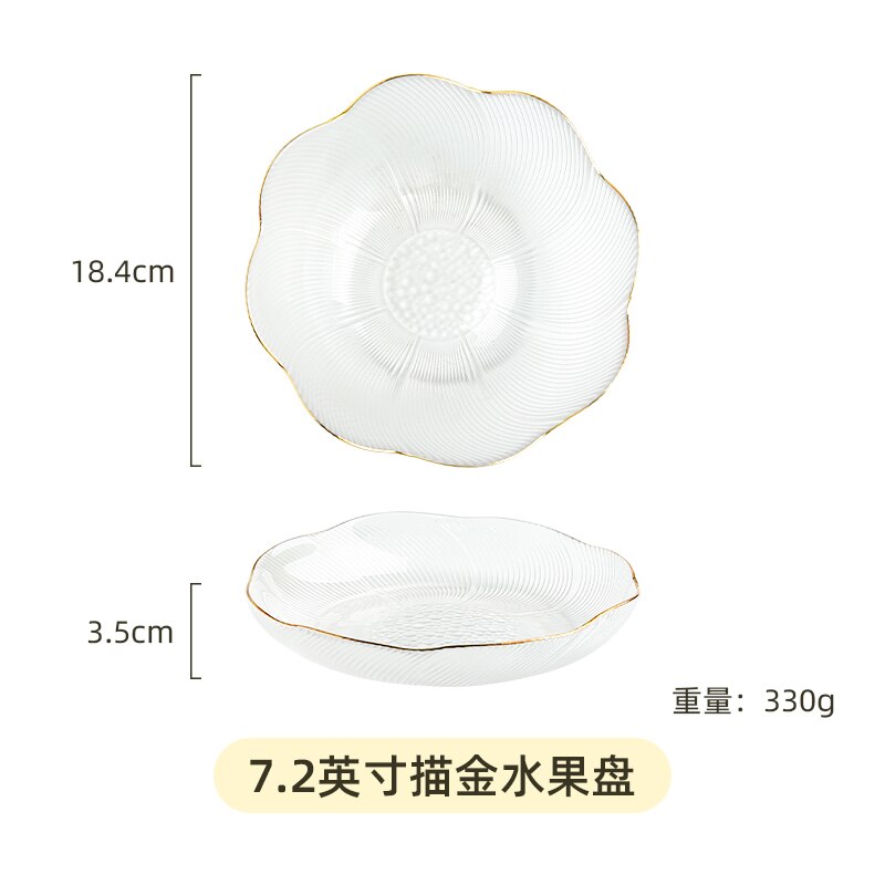 Ins Simple Fruit Plate Crystal Glass Dessert Plate Fruit Salad Bowl Dessert Bowl Set Dishes and Plates Sets: 7.2inch Gold