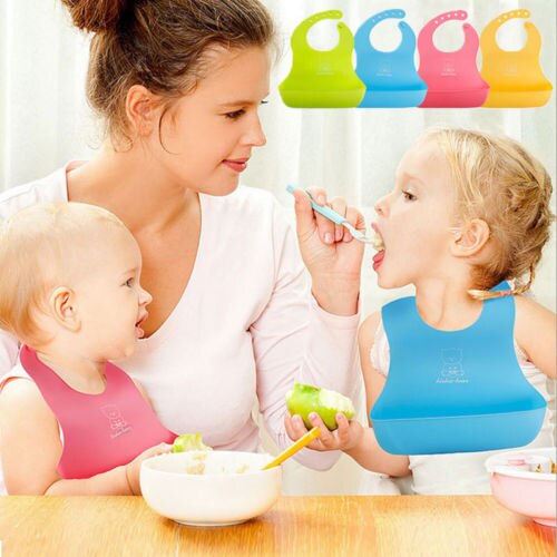 Baberos alimentación de silicona impermeable para bebé, babero para niños, Catcher de comida enrolladas, bolsillo, 4 Uds.