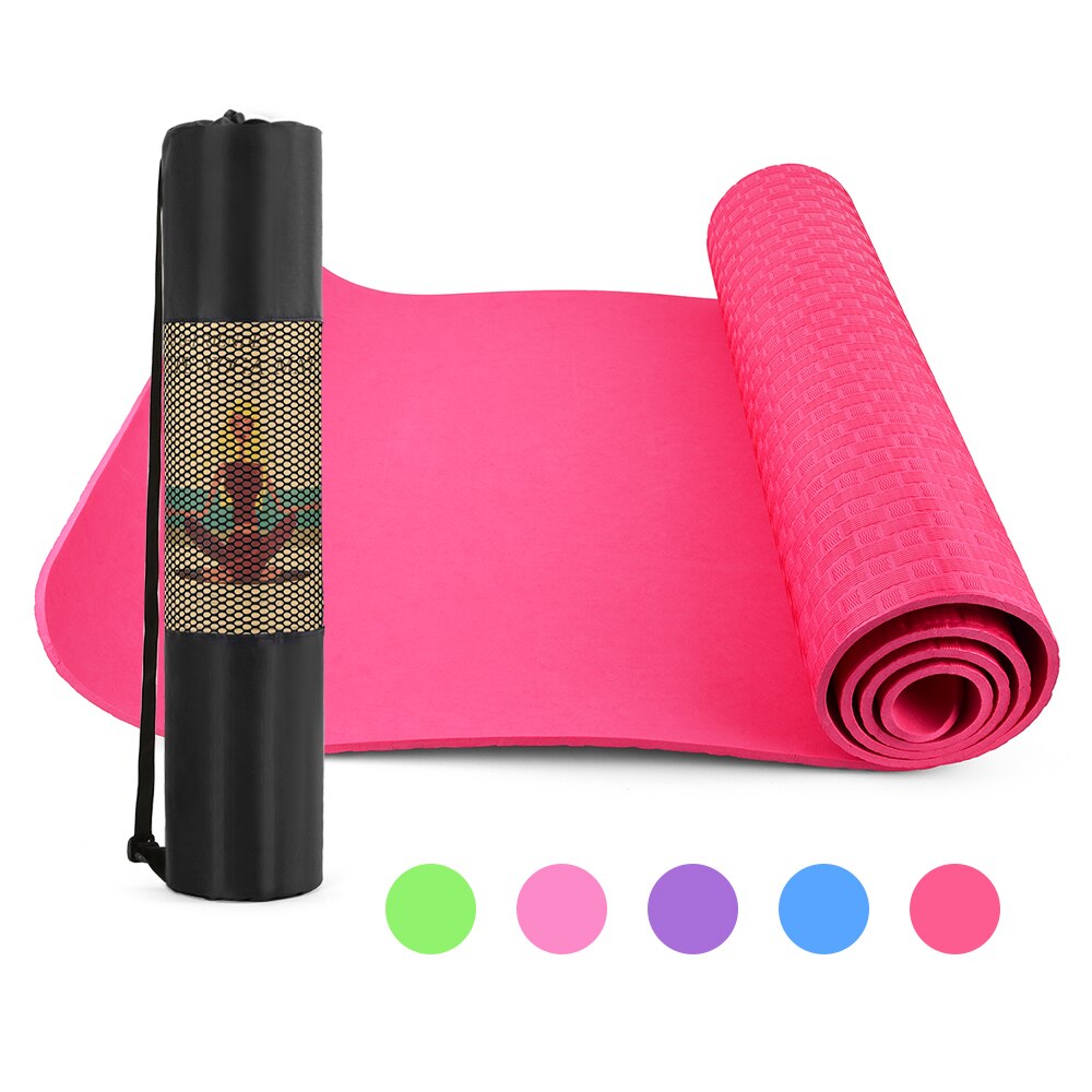 Yoga Mat 6mm Thick - 183x61cm Non-Slip Pilates Exercise Pad with Mesh Carry Bag
