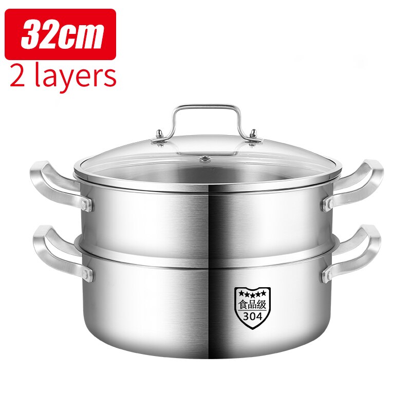 House Kitchen Steam Pot Soup Pot Stainless Steel Pot Multi-function Cookware Pot Multi-layers Pot: 32cm-Two Layer