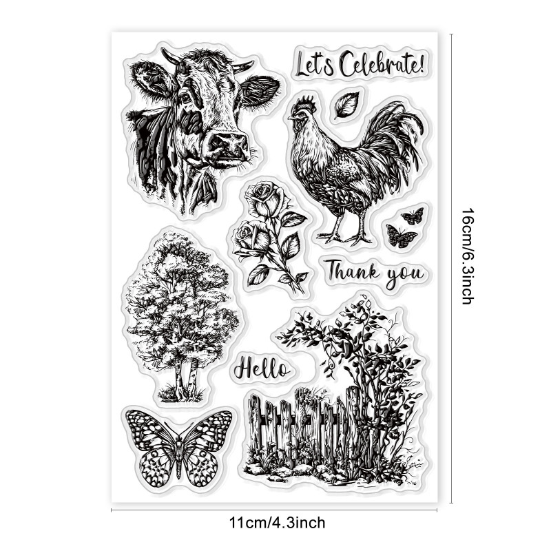 1 vel decoratieve duidelijke stempels plastic stempels boerderij dier siliconen stempel filmframe transparante zegel stempels voor cadeau fotoalbum