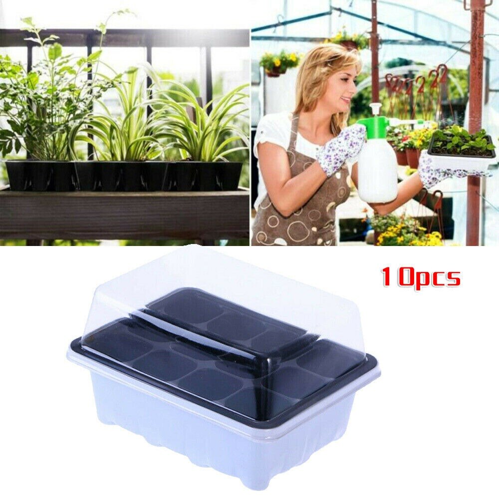 10PCS Seed Starter Propagation Tray 12 Cell Seedling Plant Clone Greenhouse