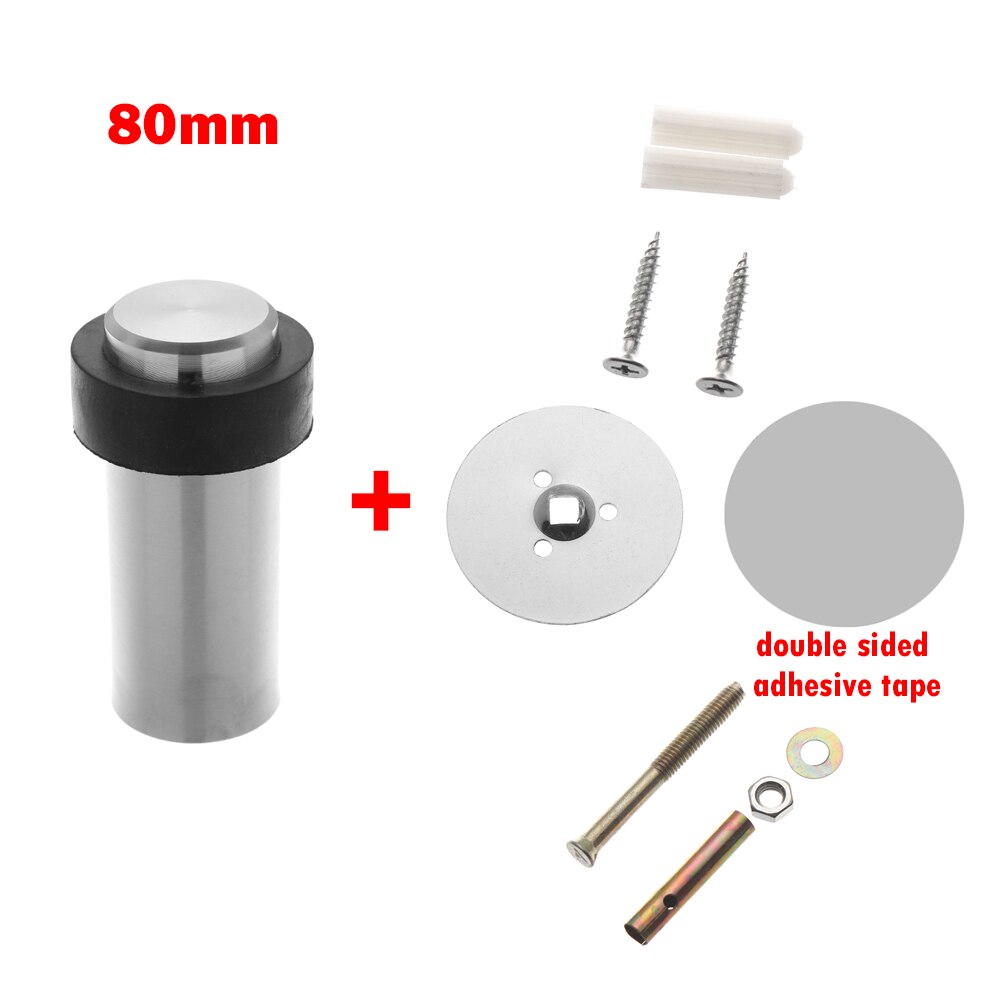 1PC Round Double Use Door Stops Anti-Collision Rubber Stopper Buffer Stainless Steel Self Adhesive Door Holder Protection: 80mm