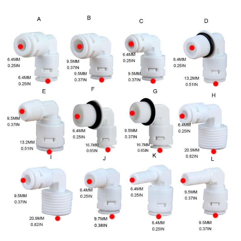 Tube Fittings L Connectors 0.25Inch Inner Push Type Air Fitting Quick Connect Ball Valve for RO System Water Filter Plas U1JE