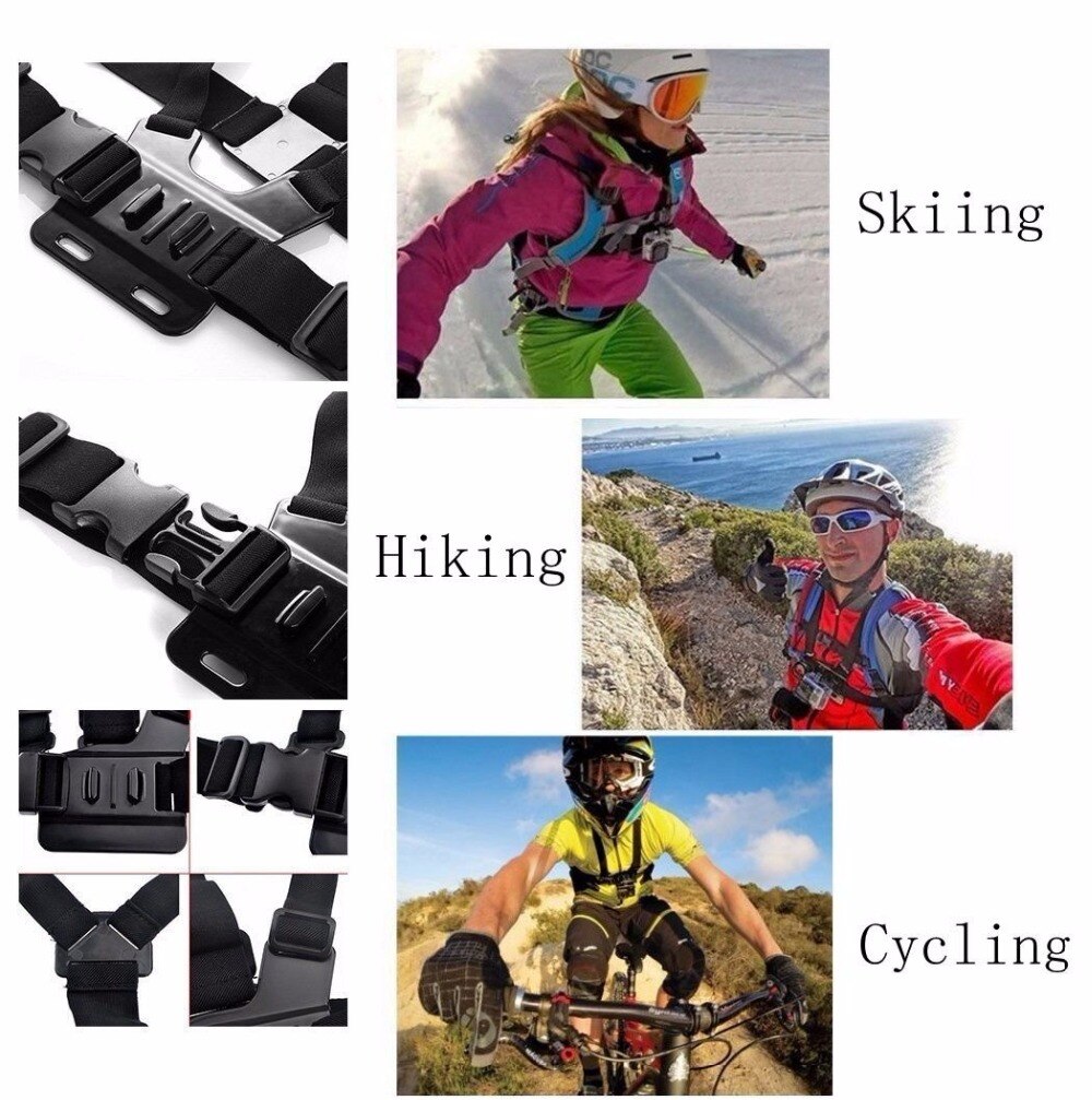 Gopro tilbehør justerbar brystmontering sele brystrem bælte til gopro hd hero 8/7/6 5 4 3+ 3 1 2 sj4000 sj5000 sportskamera