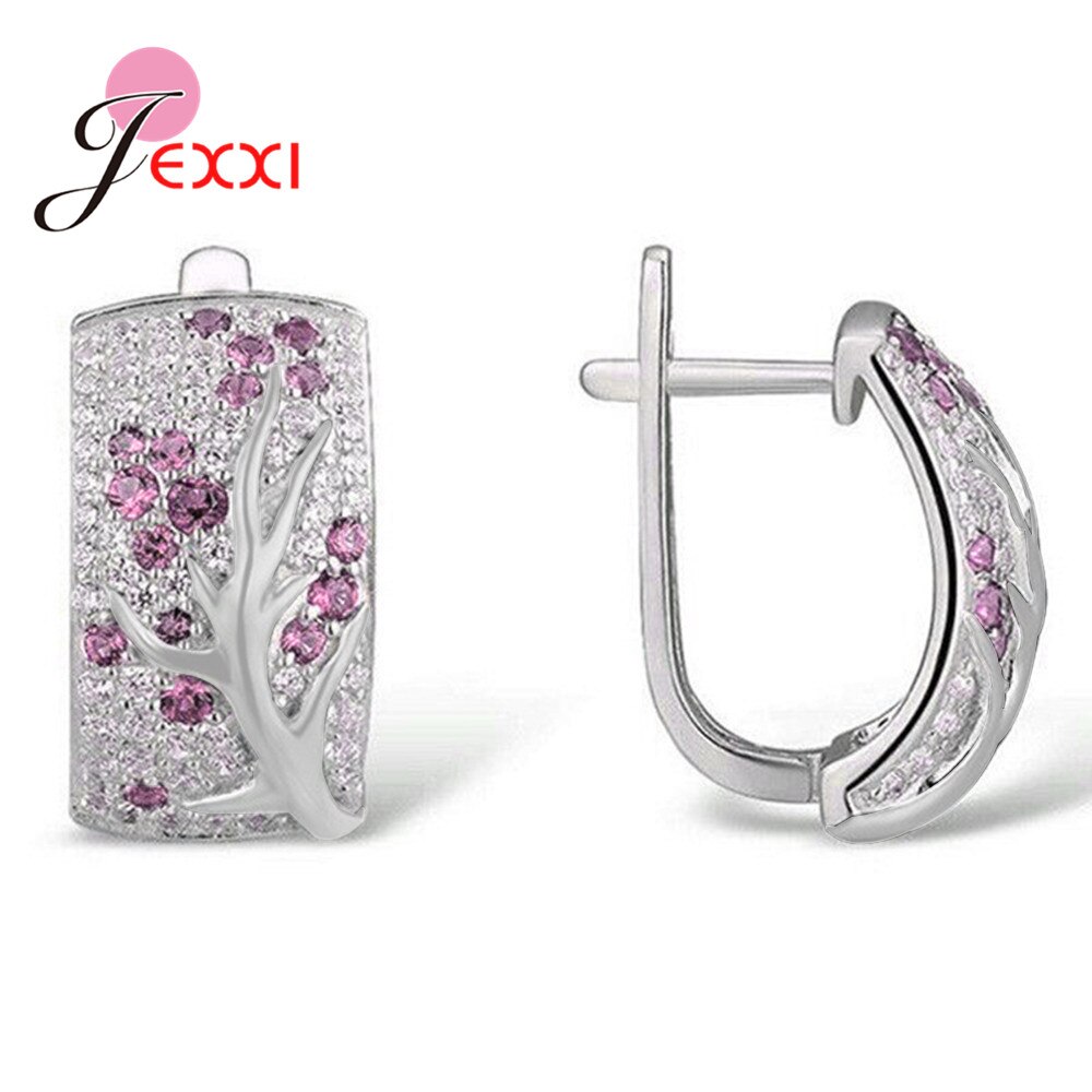 Nova moda 925 prata esterlina ameixa flor hoop brincos para mulheres meninas na moda jóias completa zircão pavimentado brincos por atacado