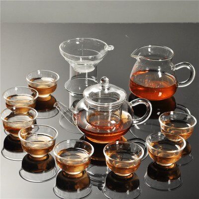 Heat-resistant transparent glass teapot double-layer small cups Kung Fu tea set small tea cup set teapot glass set: 06 Sets