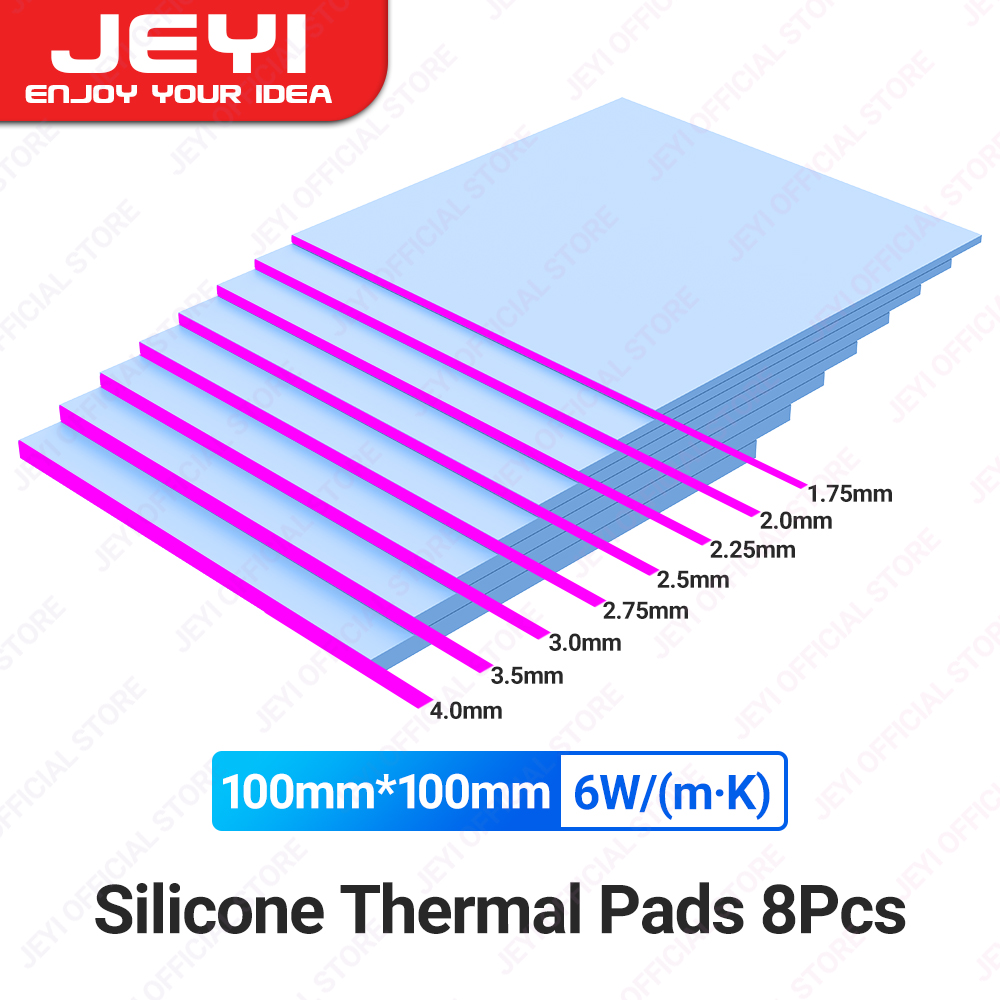 JEYI 6/8 Pack Silicone Thermal Pad 100x100mm, Heat Resistant Conductivity 6.0W/mK for Laptop Heatsink CPU GPU IC LED Cooler: pink