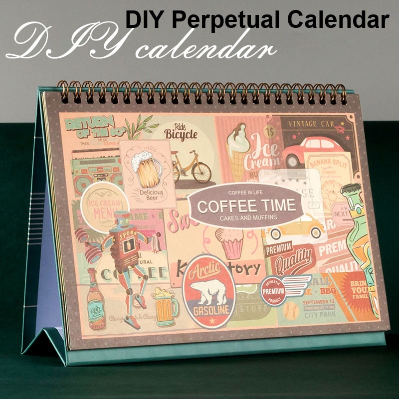 Sharkbang Vintage Desktop Calendar Agenda Planner Retro DIY Table Calendar With Free Stickers School Stationery