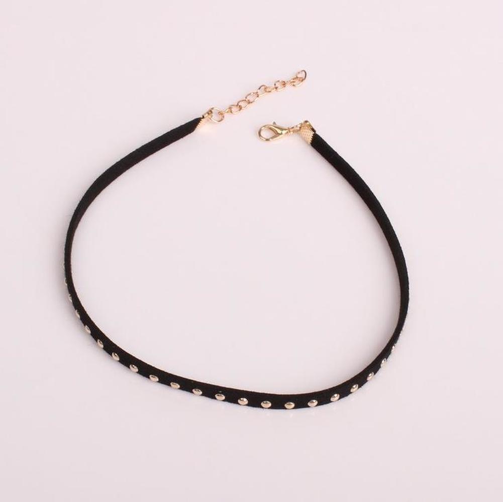 Personality Black Rivet Velvet Nail Fender Steam Punk Necklace Collar 35cm with 5cm Tail Choker Necklace for Women