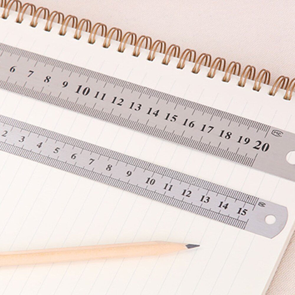 2pcs Simple Double Scale Straight Ruler Measure Ruler Metal Ruler for School Office