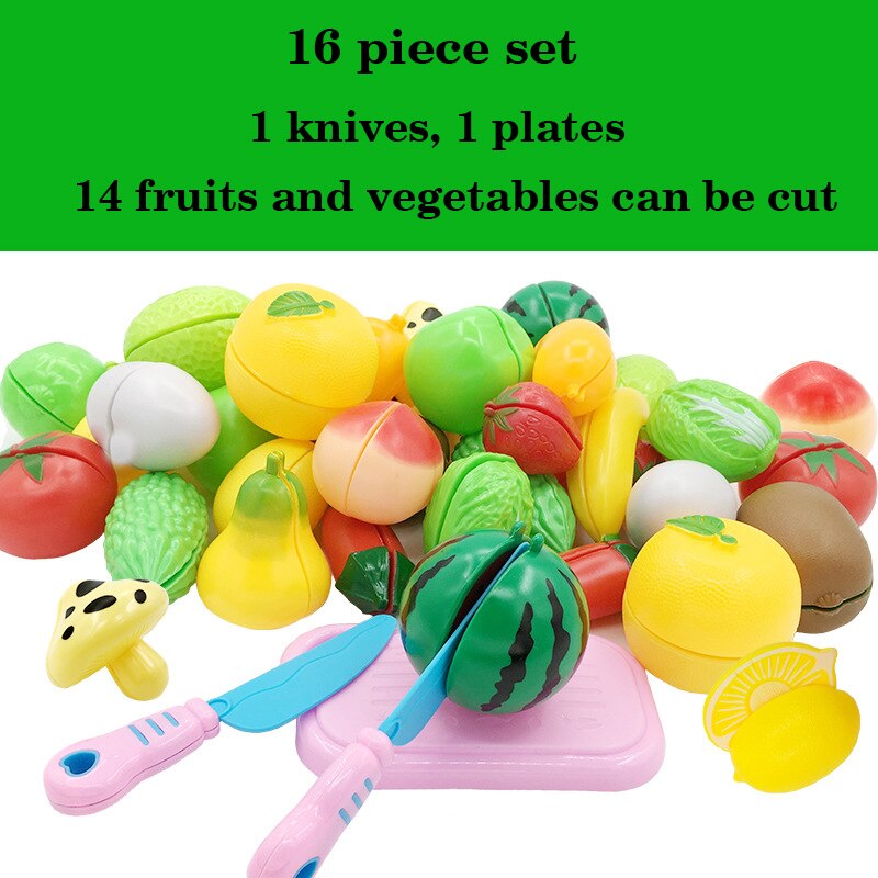 53pcs/lot Children Pretend Role Play House Toy Cutting Fruit Plastic Vegetables Food Kitchen Baby Classic Kids Educational Toys: 16-piece set
