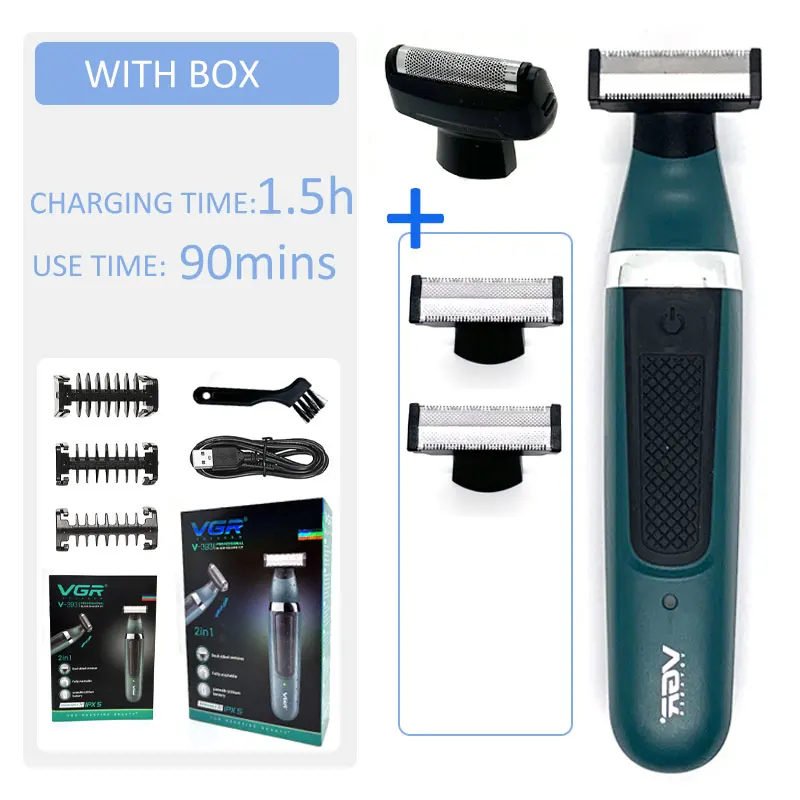 VGR Pubic Hair Trimmer Shaver for Men Body Groomer for Groin & Balls Replaceable Blade Electric Razor IPX5 Waterproof Epilator: black