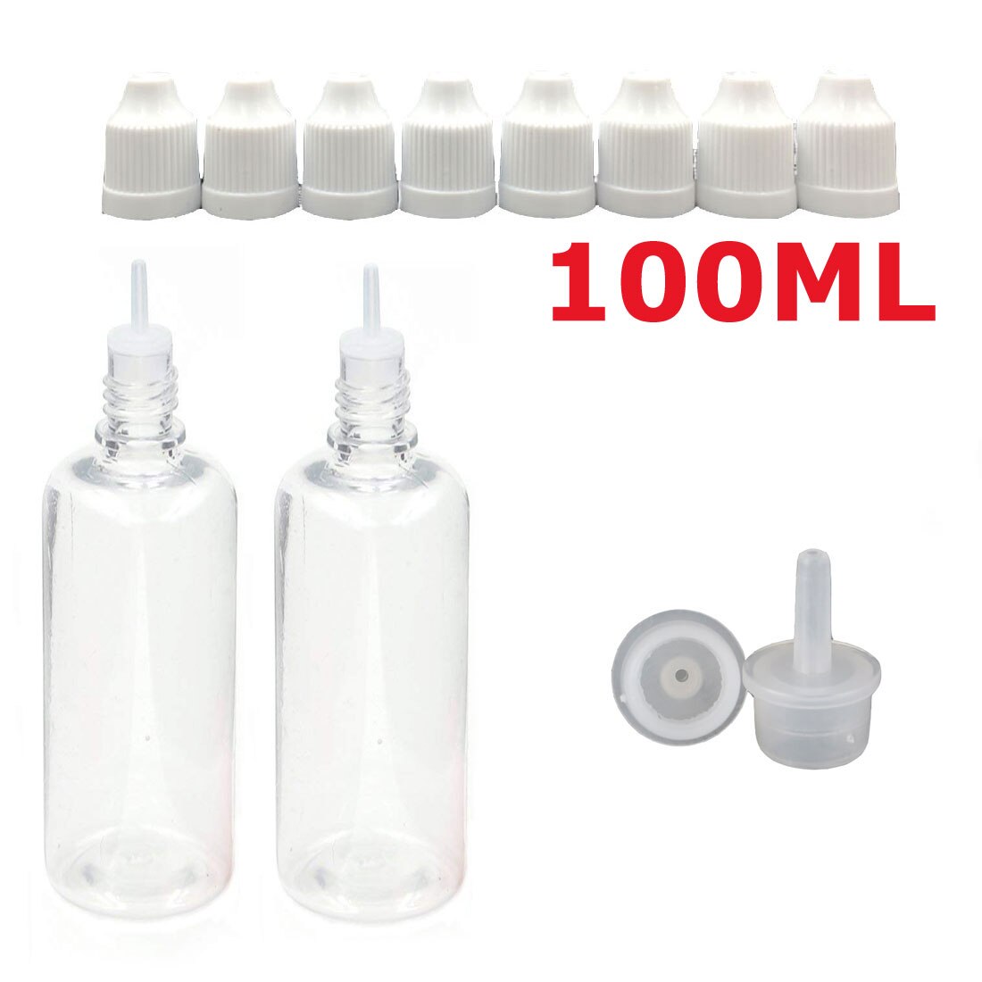 50PCS X 3ML-100ML PET Clear Dropper Bottles Empty Plastic Juice Eye Liquid Refillable Containers with Black Caps Dropper Tips
