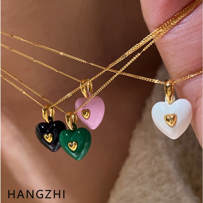 Hangzhi doce cor esmalte esmalte esmalte estereoscópico coração amor diy pingente colar coreano na moda jóias ines novo 2021 목이 new