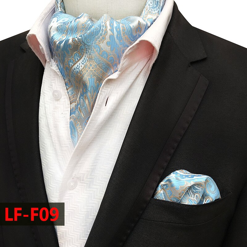 Mans Vintage 100% seda Ascot corbata set de bolsillo a cuadros de lujo Mans Paisley flor corbata pañuelo para hombres: LF-F09