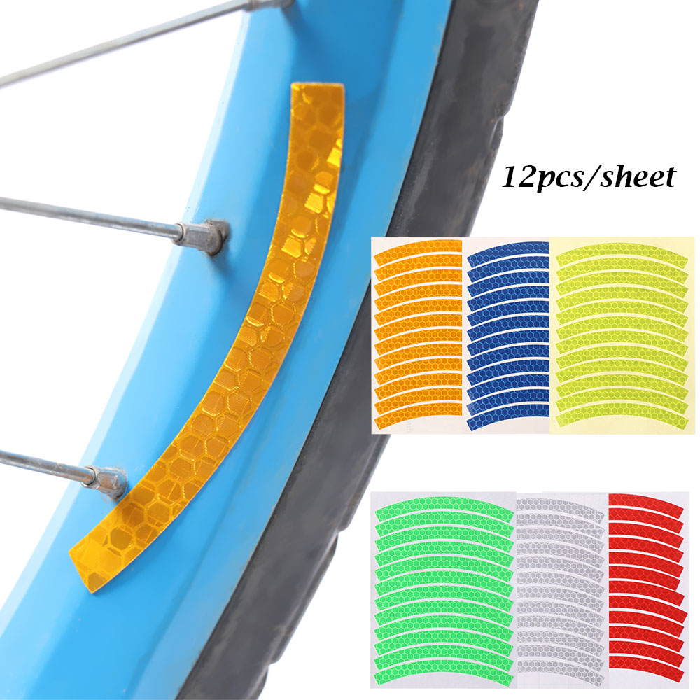 12pcs/sheet Bike Reflective Stickers Wheel Decals Reflective Tape Safety Strips Bicycle Wheel Stickers For Children Balance Bike
